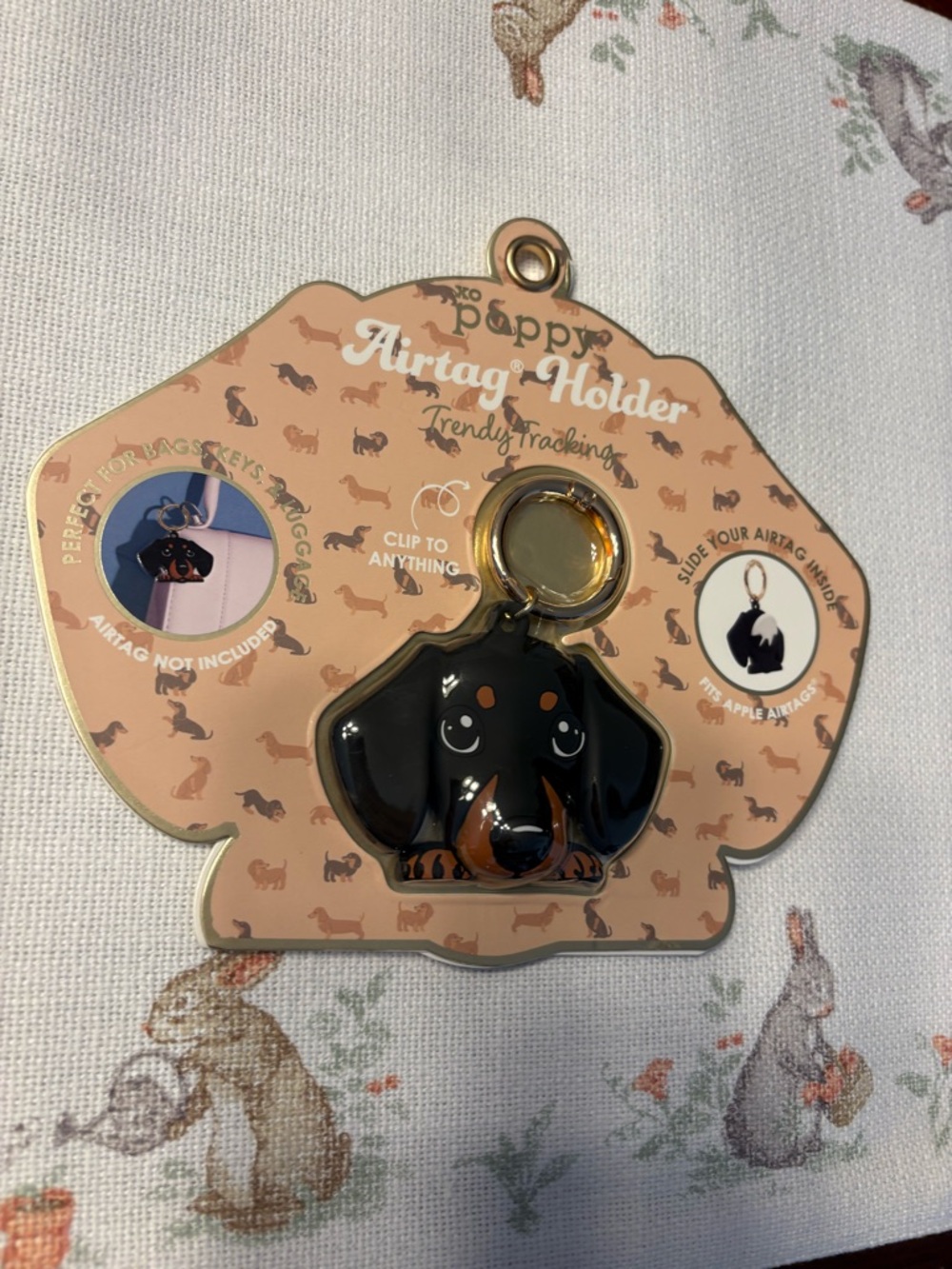 Pappy Airtag Holder Key & Card Charm - Black Dachshund Design